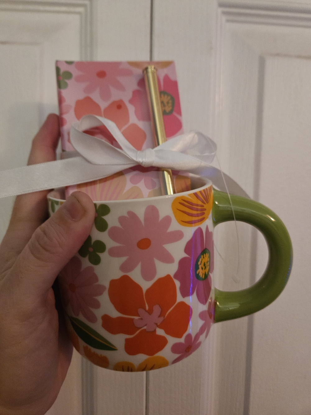 Floral Ceramic Coffee Mug with Green Handle by